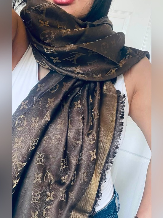 Louis Vuitton Accessories - Louis Vuitton Brown SHINE Monogram Jacquard Scarf